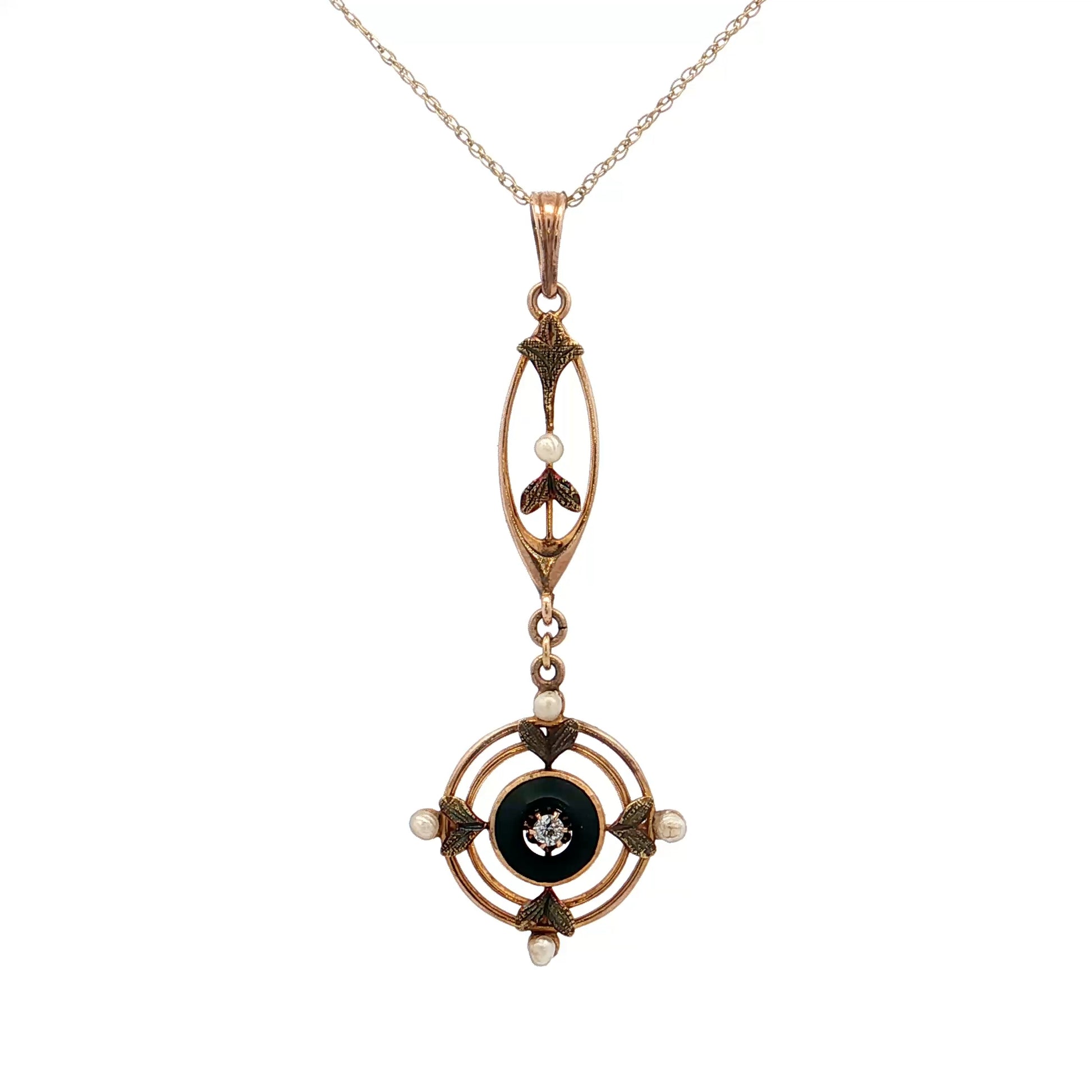 .02 Antique Victorian Diamond Pendant Necklace 10k