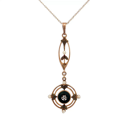 .02 Antique Victorian Diamond Pendant Necklace 10k