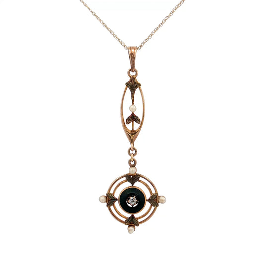 .02 Antique Victorian Diamond Pendant Necklace 10k