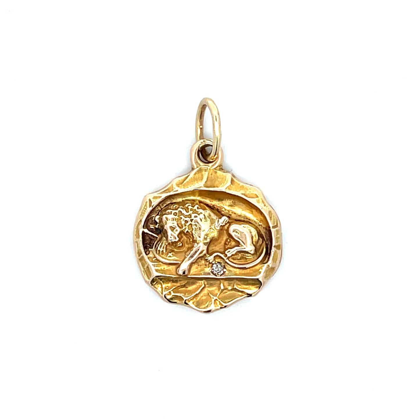 .02 Antique Victorian Leo Zodiac Lion Pendant 14k