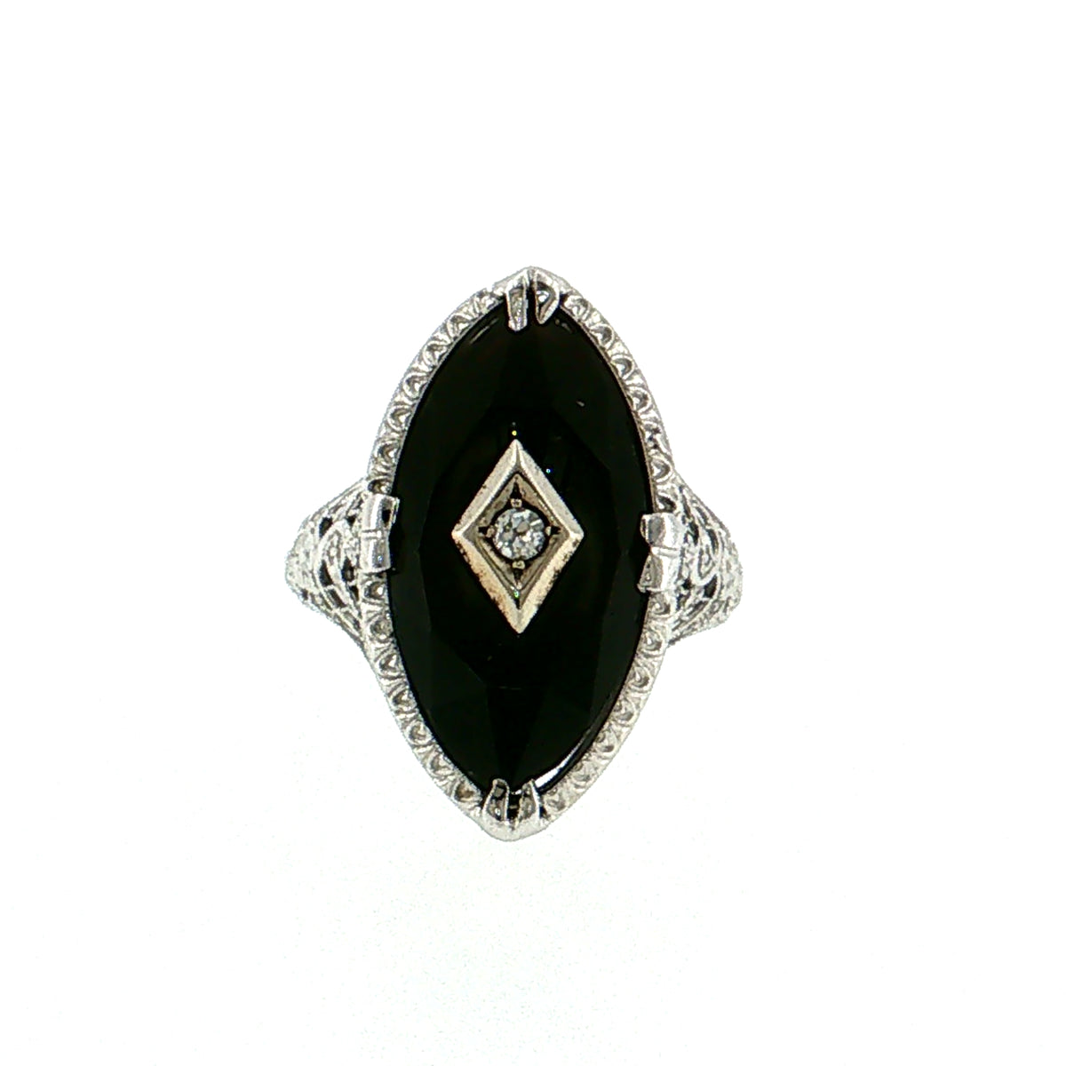 .03 Art Deco Diamond Cocktail Ring 14K White Gold