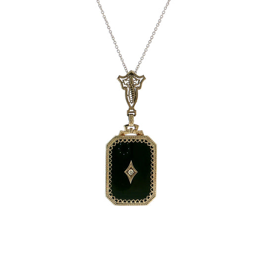 .03 Art Deco Diamond & Onyx Pendant 14k White Gold