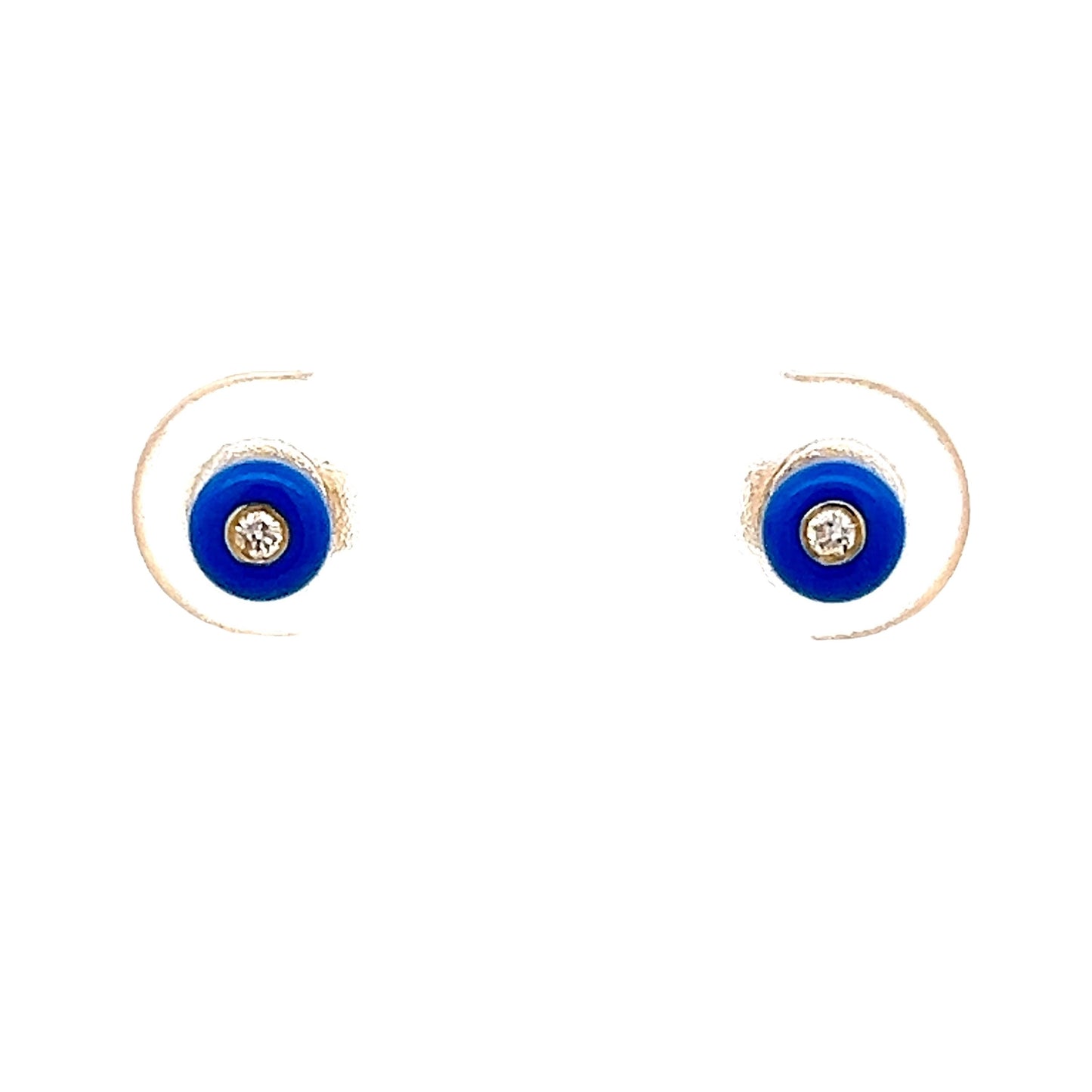 .03 Diamond & Enamel Stud Earrings in 14k Yellow Gold