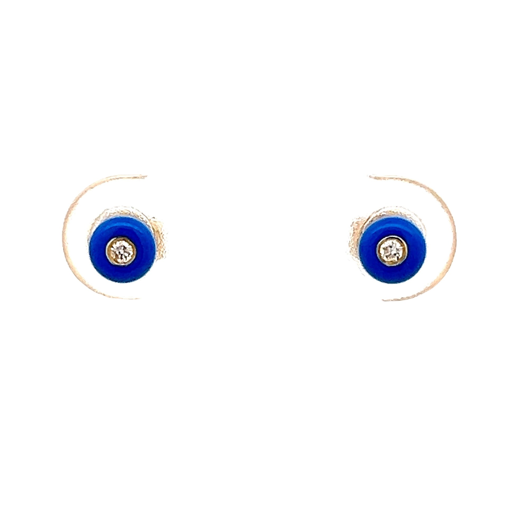 .03 Diamond & Enamel Stud Earrings in 14k Yellow Gold