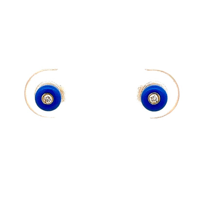 .03 Diamond & Enamel Stud Earrings in 14k Yellow Gold