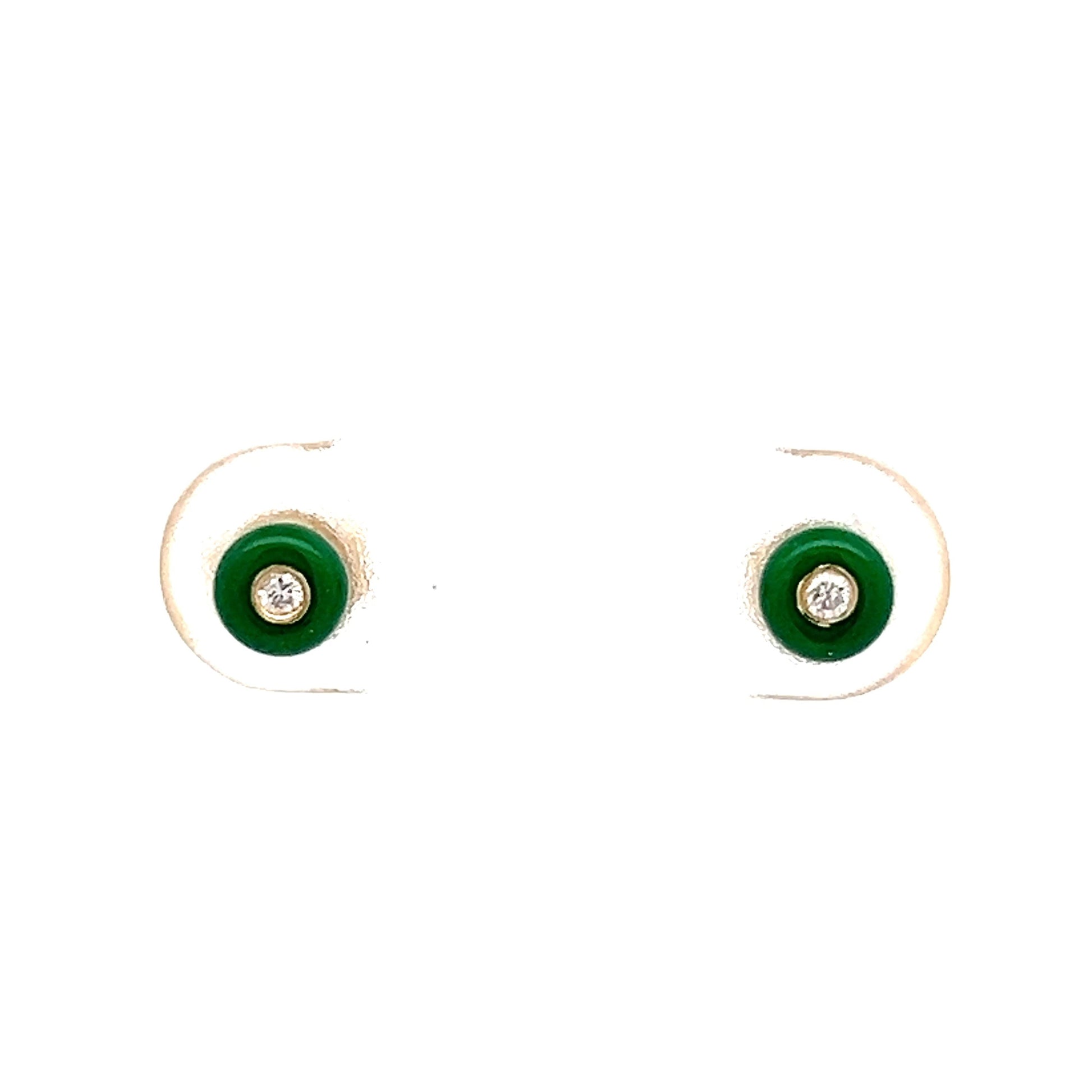 .03 Diamond & Green Enamel Stud Earrings in 14k