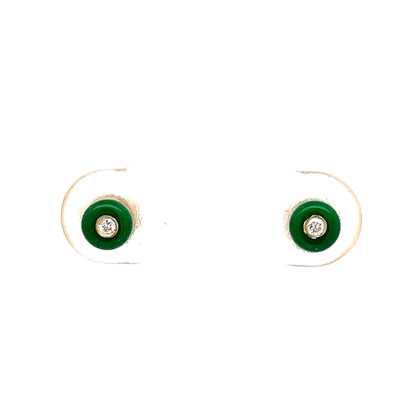 .03 Diamond & Green Enamel Stud Earrings in 14k