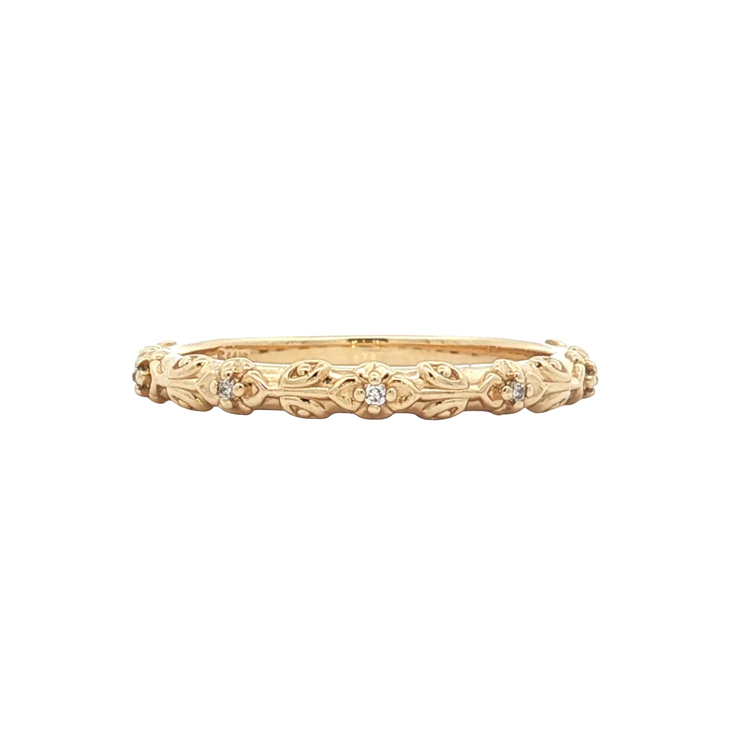 .04 Diamond Floral Wedding Band 14k Yellow Gold