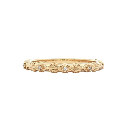 .04 Diamond Floral Wedding Band 14k Yellow Gold