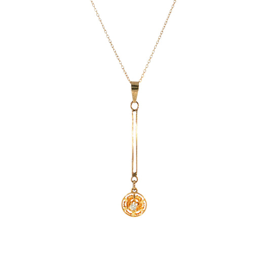 .04 Vintage Mid-Century Diamond Pendant Necklace 14k & 10k
