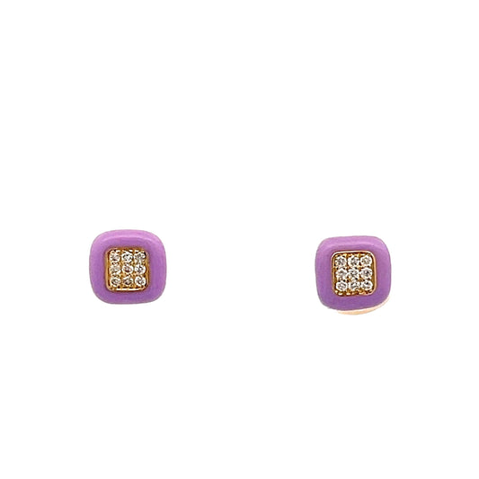 .05 Diamond & Purple Enamel Earrings in 14k Yellow Gold
