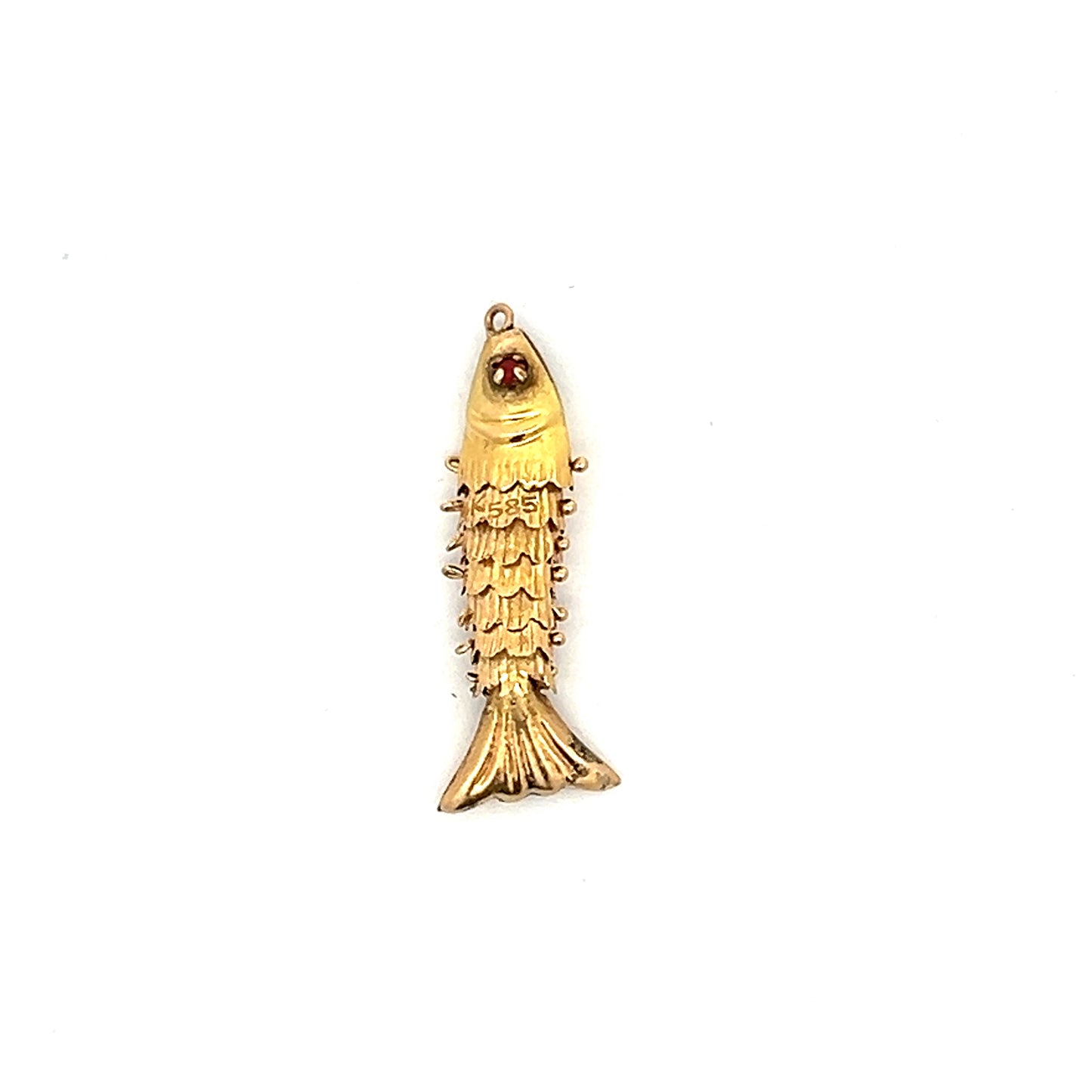 .05 Ruby Fish Charm Pendant in 14k Yellow Gold