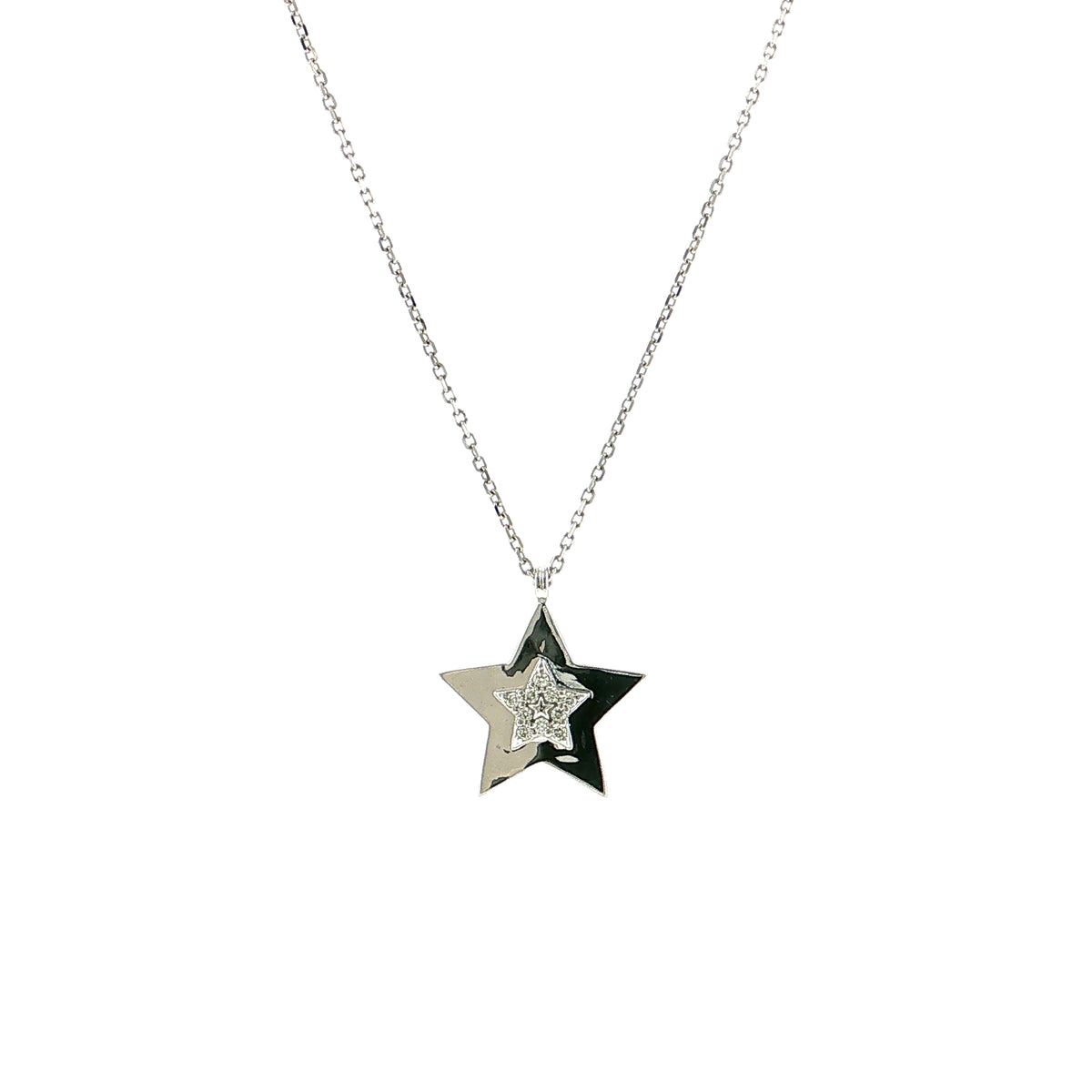 .06 Diamond Star Pendant Necklace 14k White Gold