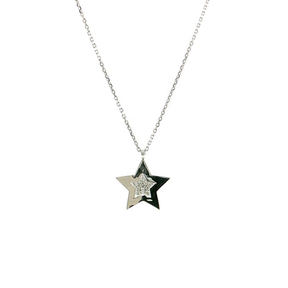 .06 Diamond Star Pendant Necklace 14k White Gold