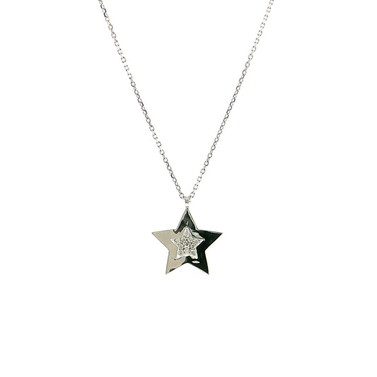 .06 Diamond Star Pendant Necklace 14k White Gold