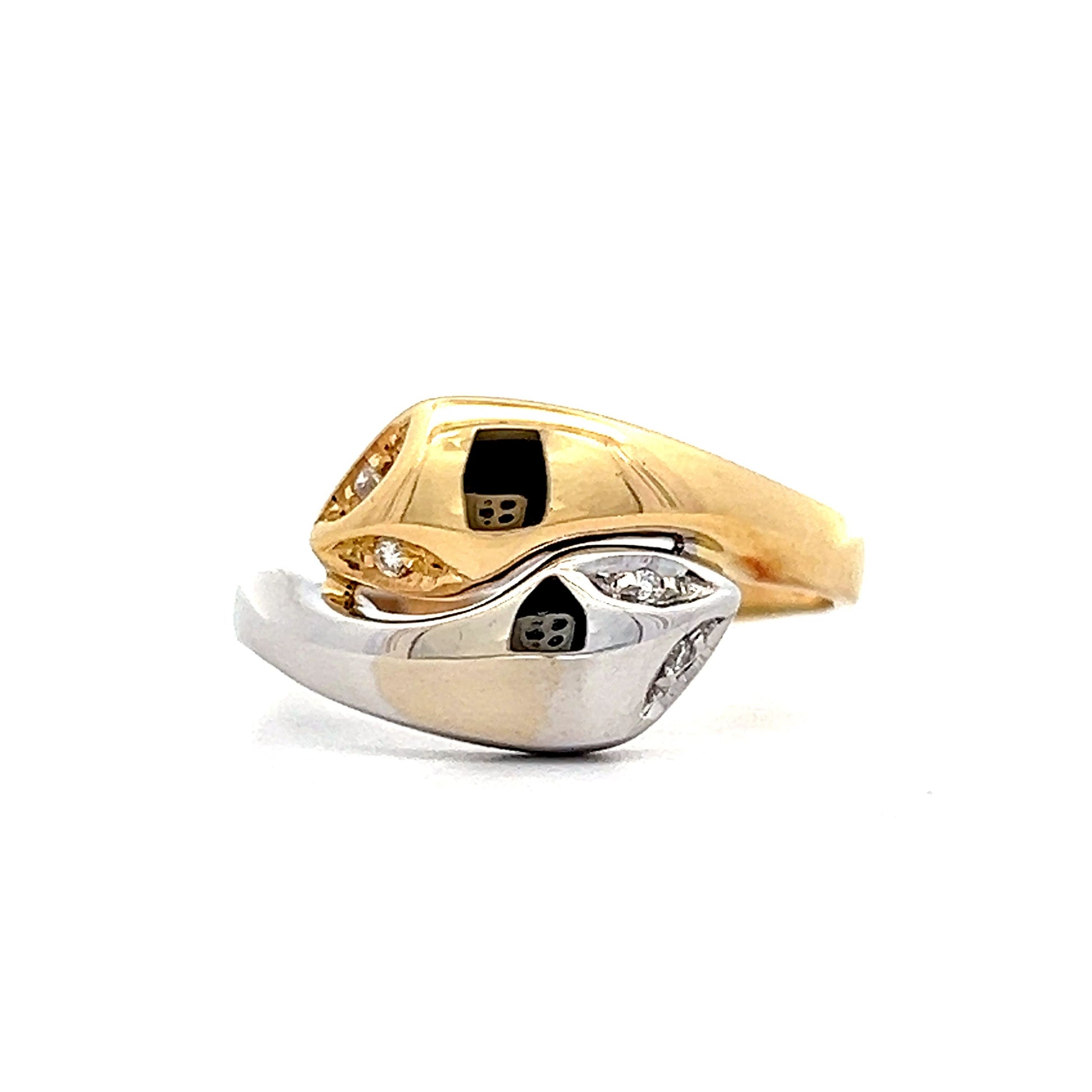.06 Mens Two-Tone Double Headed Snake Ring in 18k