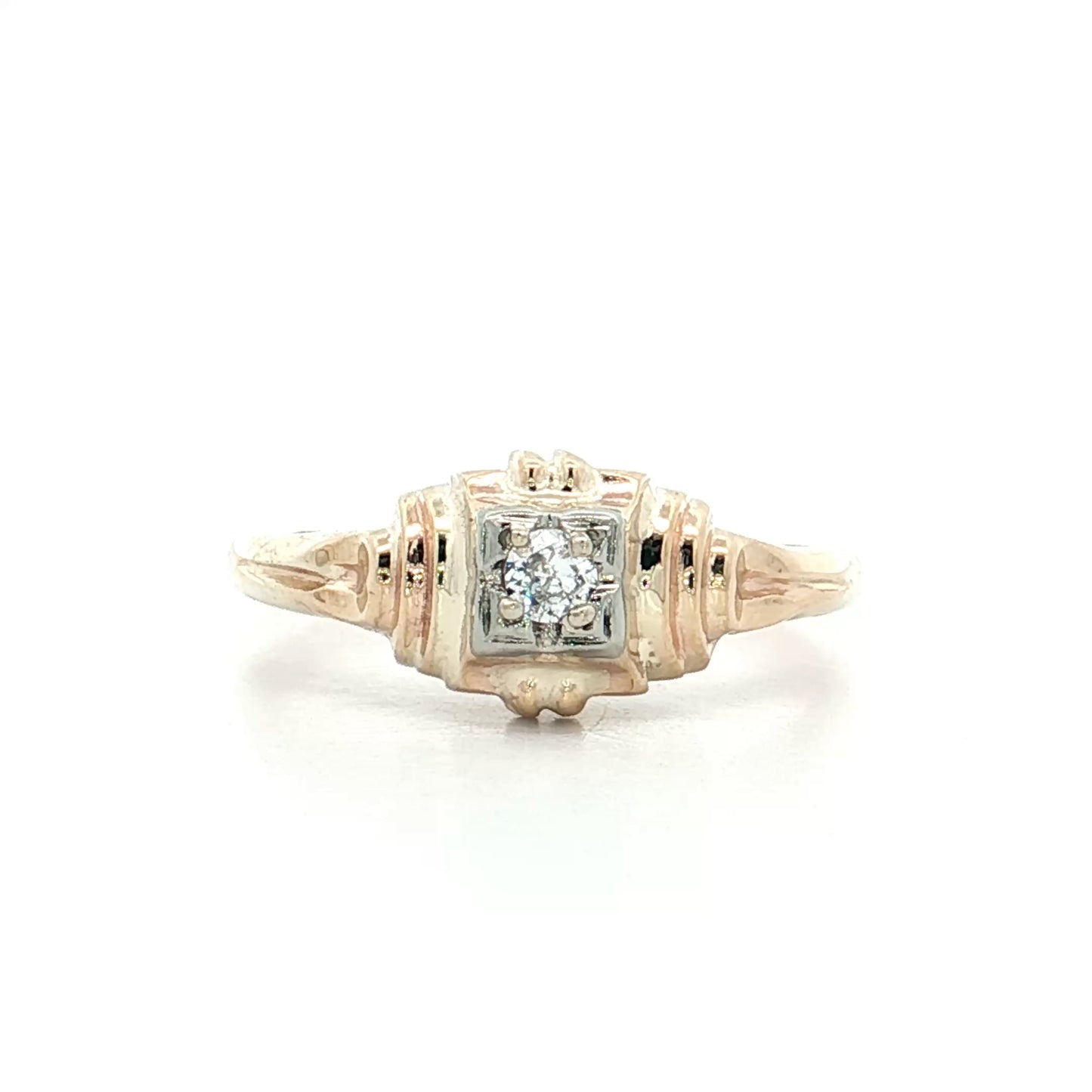 .06 Retro Diamond Engagement Ring Two-Tone 10k