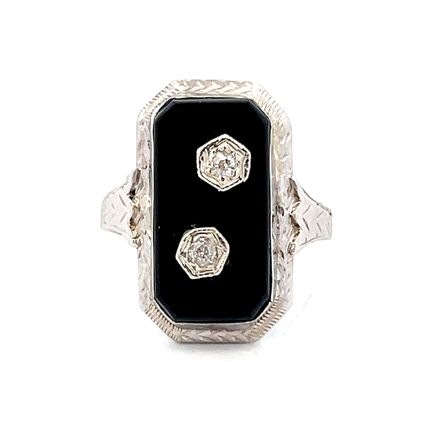 .06 Vintage Art Deco Diamond & Onyx Cocktail Ring 14k