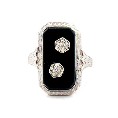 .06 Vintage Art Deco Diamond & Onyx Cocktail Ring 14k