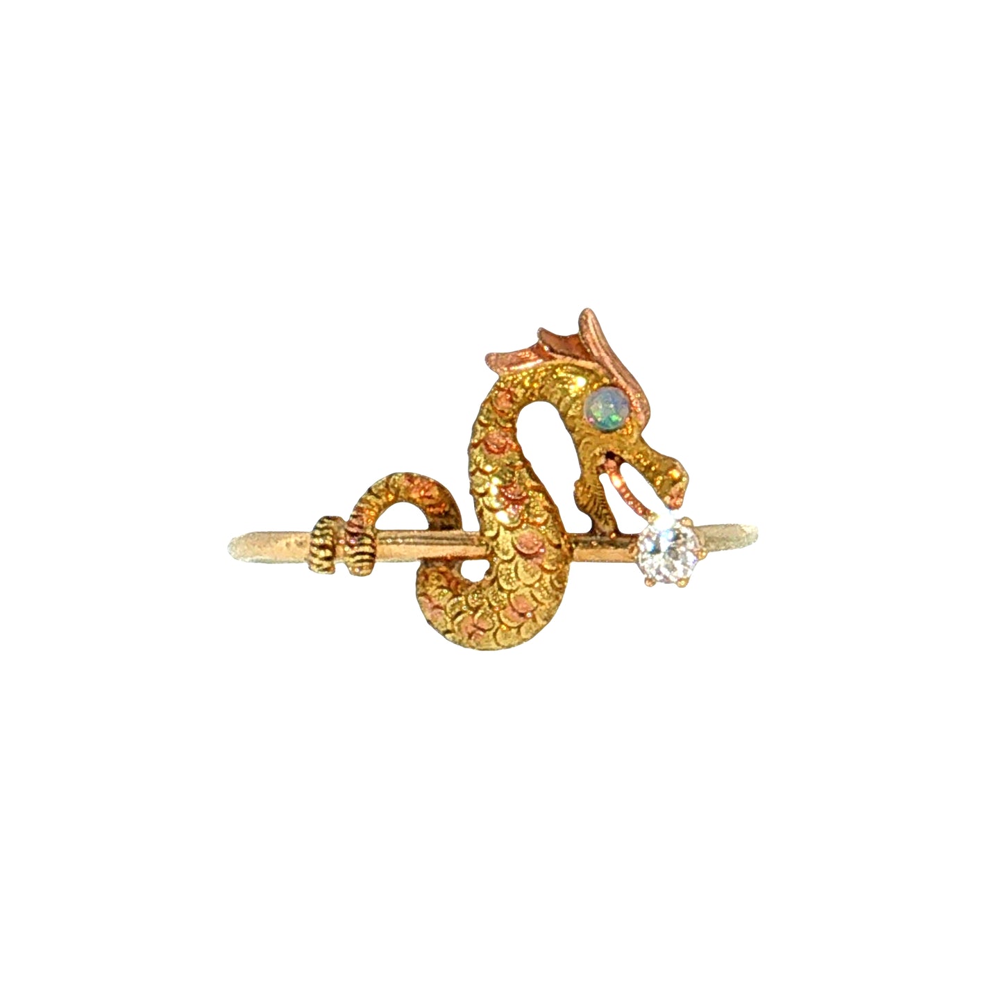 .06 Vintage Victorian Diamond & Opal Dragon Ring 14k