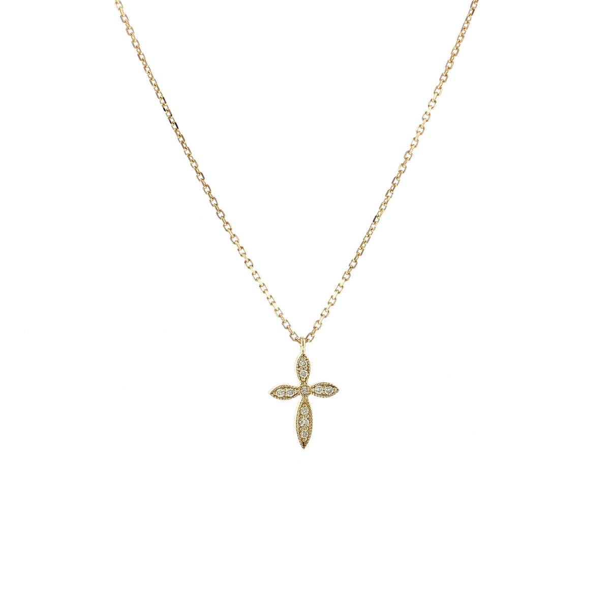 .08 Diamond Cross Pendant Necklace 14k Yellow Gold