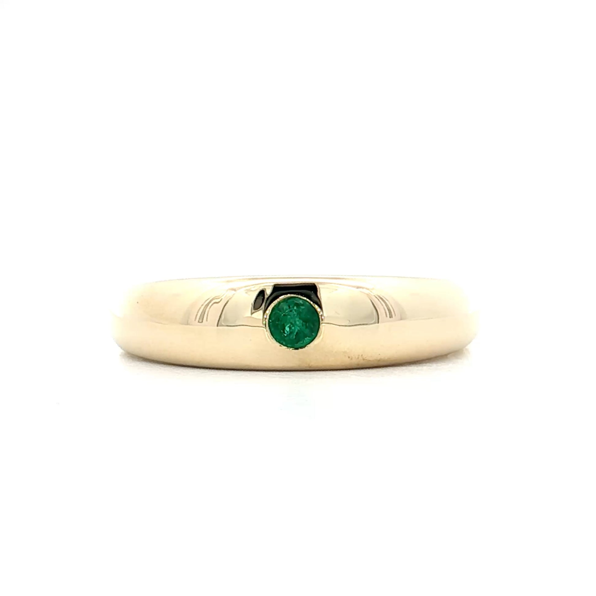 .08 Flush Set Emerald Stacking Ring 14k Yellow Gold
