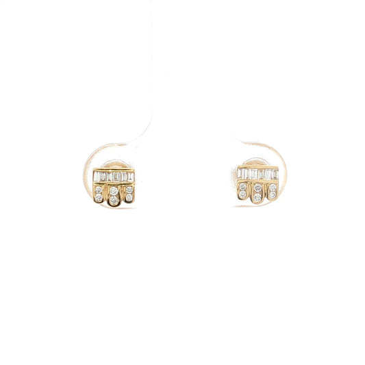 .08 Mixed Diamond Cut Stud Earrings 14k Yellow Gold