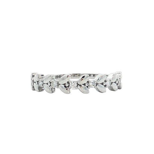 .09 Leaf Textured Diamond Wedding Band 14k