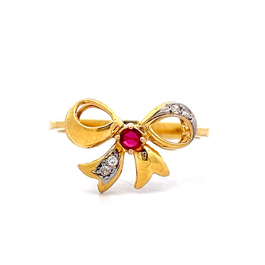 .09 Ruby & Diamond Cocktail Ring in 14k Yellow Gold