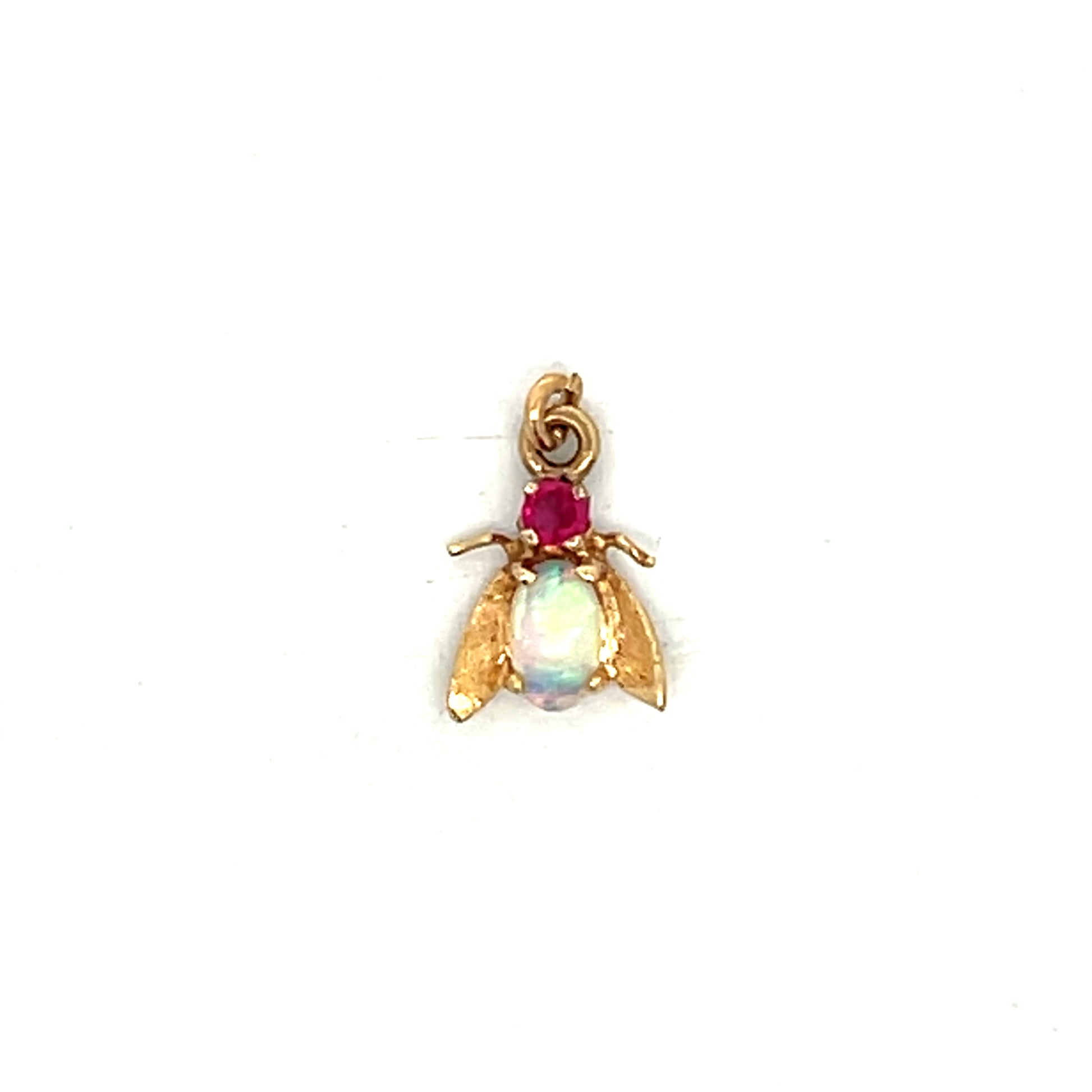 .09 Ruby & Opal Insect Charm in 14k Yellow Gold