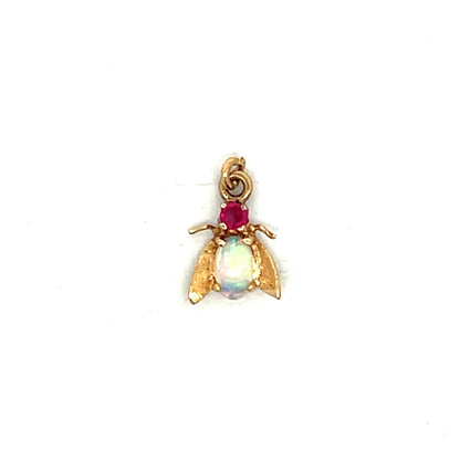 .09 Ruby & Opal Insect Charm in 14k Yellow Gold