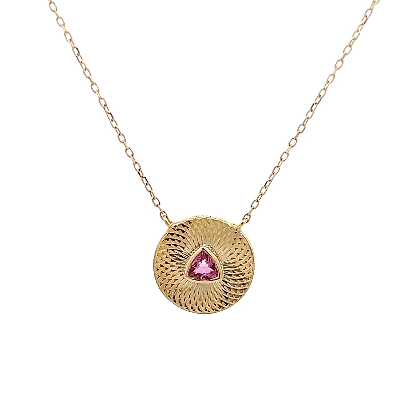 .09 Trillion Pink Tourmaline Medallion Necklace in 14k