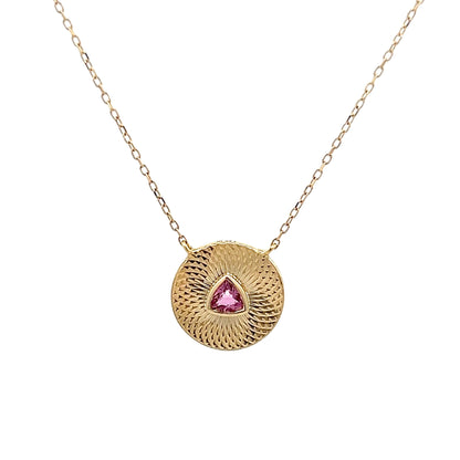 .09 Trillion Pink Tourmaline Medallion Necklace in 14k
