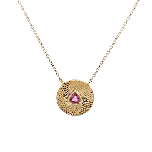 .09 Trillion Pink Tourmaline Medallion Necklace in 14k