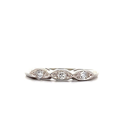 .09 Vintage 3 Stone Wedding Band in 14k White Gold