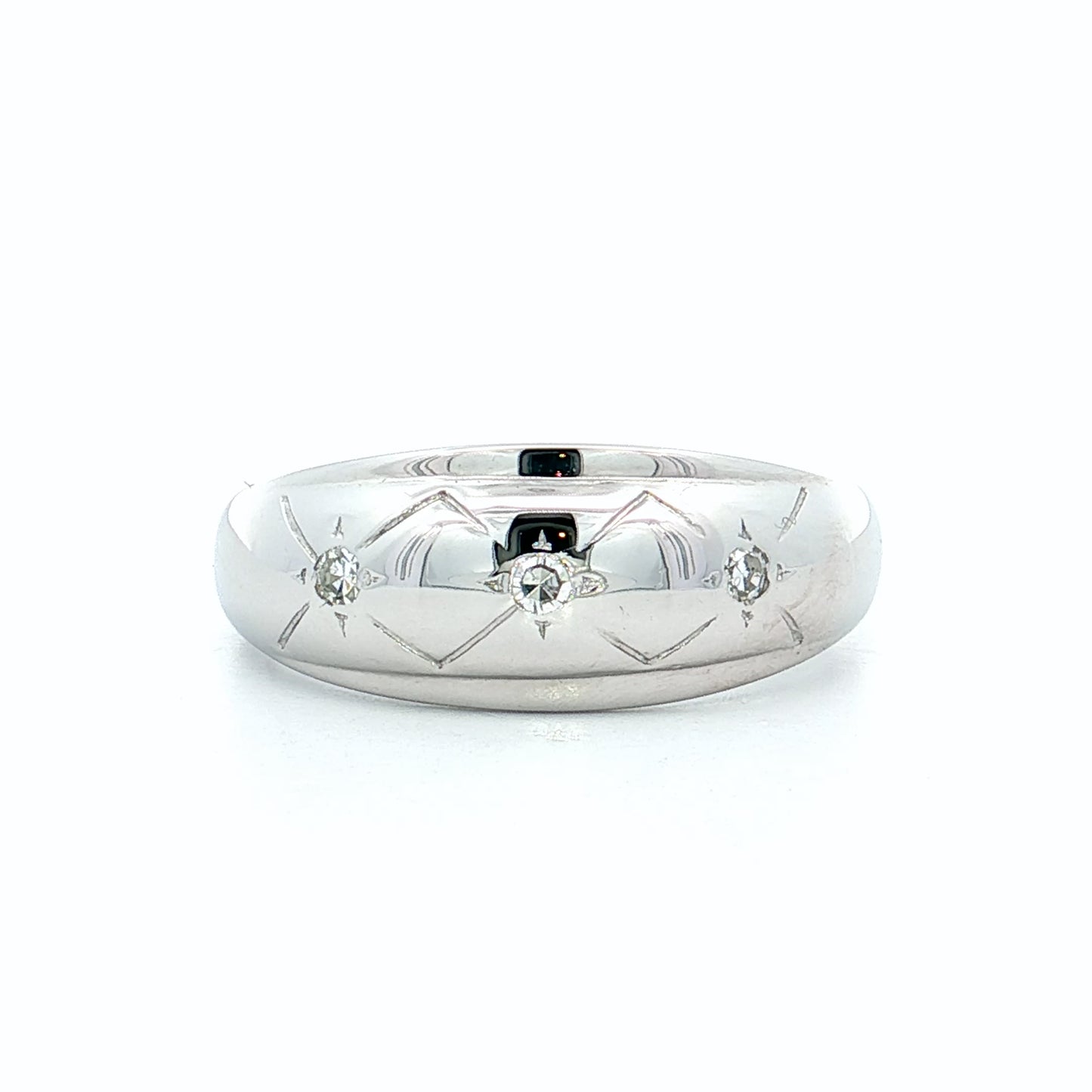 .09 Vintage Diamond Three Stone Ring 14k White Gold