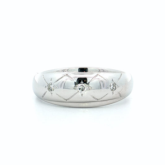 .09 Vintage Diamond Three Stone Ring 14k White Gold