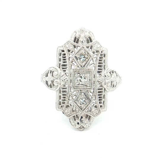 .10 Antique Deco Diamond Navette Cocktail Ring 18k