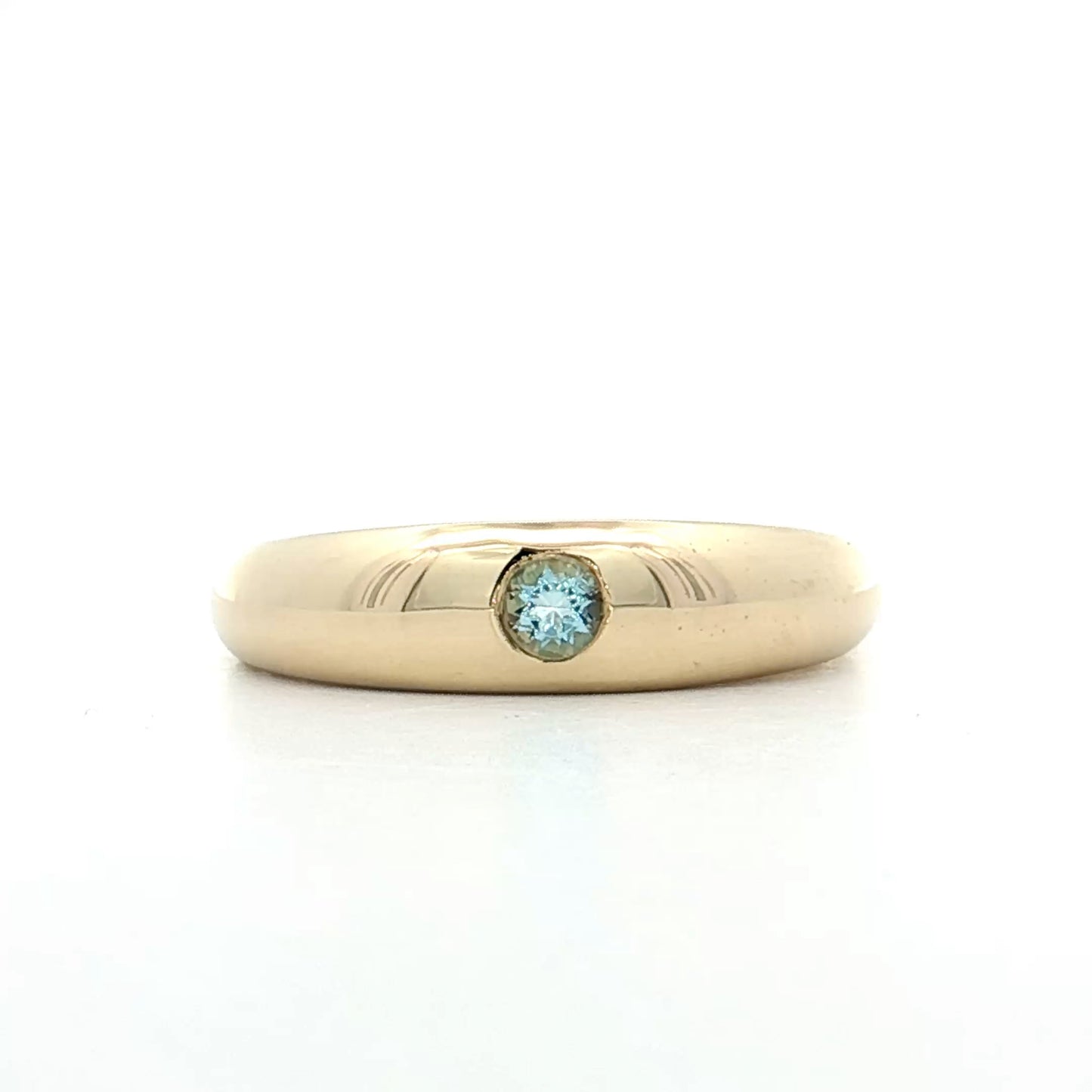 .10 Flush Set Aquamarine Stacking Ring 14k Yellow Gold
