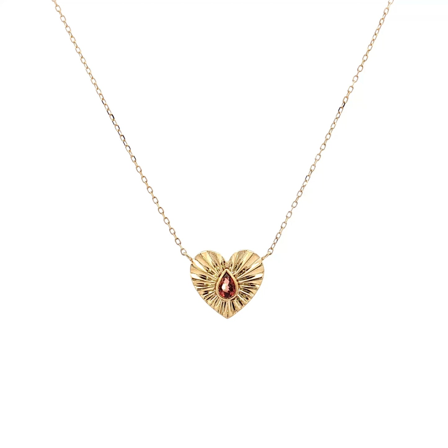 .10 Garnet Fluted Heart Pendant Necklace 14k