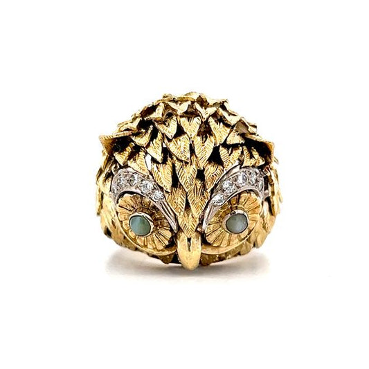 .10 Vintage Mid-Century Owl Cocktail Ring in 14k