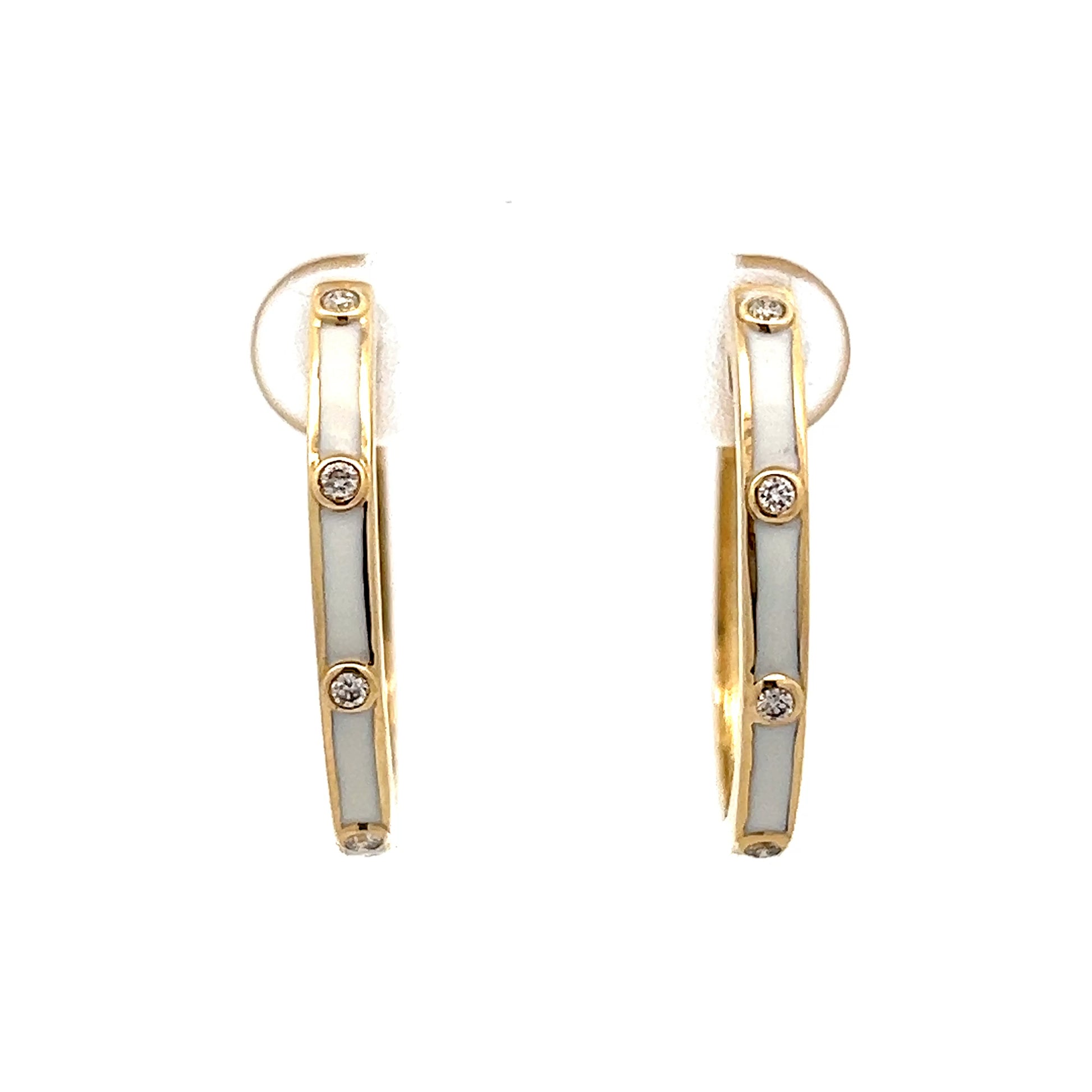 .10 White Enamel & Diamond Hoop Earrings in 14k