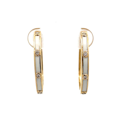 .10 White Enamel & Diamond Hoop Earrings in 14k