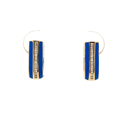 .11 Diamond & Blue Enamel Hoop Earrings in 18k