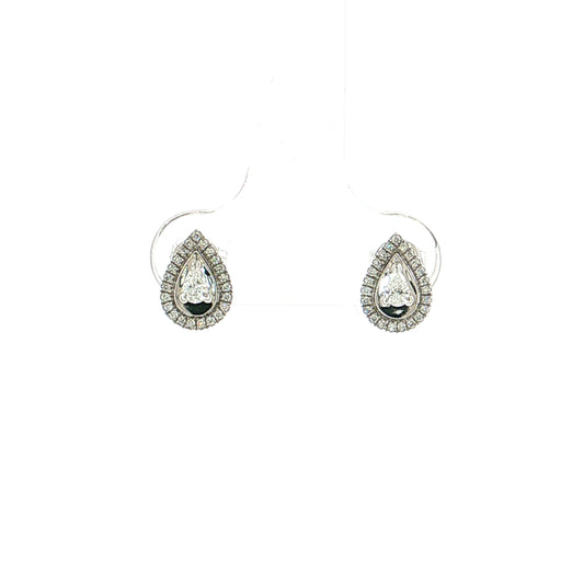 .11 Pear Diamond Halo Stud Earrings 18K White Gold