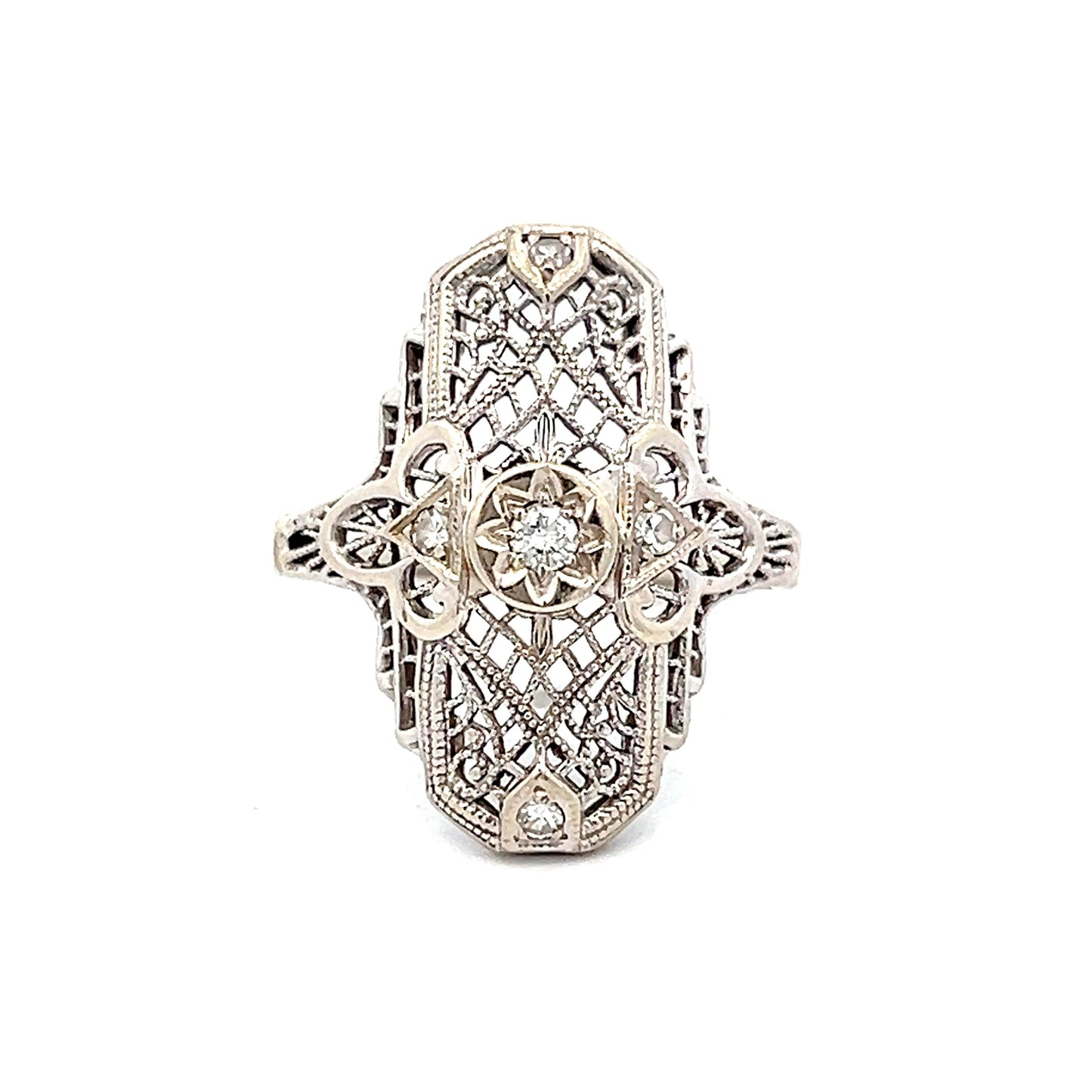 .11 Vintage Art Deco Geometric Ring in 14k White Gold