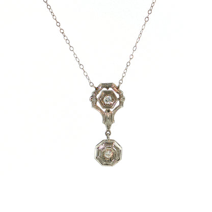 .12 Antique Art Deco Diamond Pendant Necklace 18k & 14k White Gold