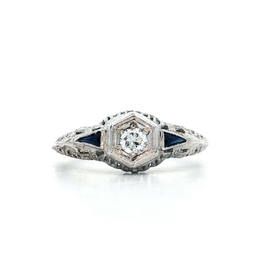 .12 Antique Art Deco Euro Diamond Engagement Ring 18k