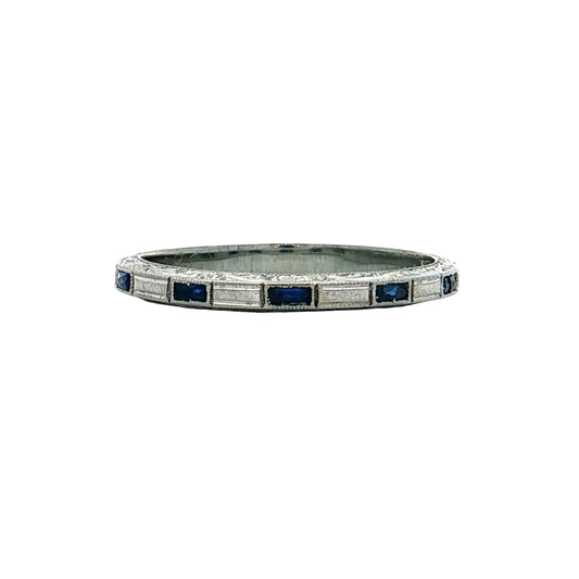 .13 Antique Art Deco Sapphire Wedding Band Platinum