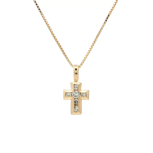 .13 Diamond Cross Pendant Necklace 14k Yellow Gold